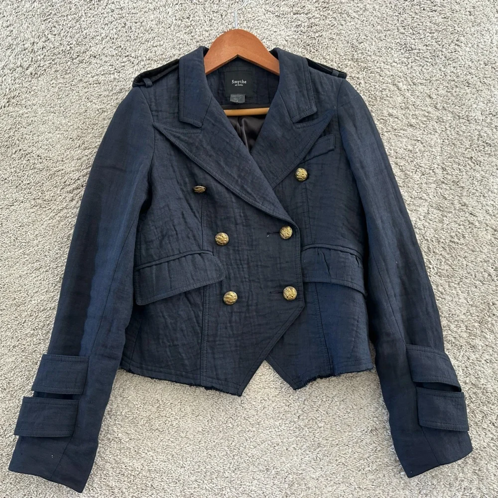 Smythe Navy Double-Breasted Military-Inspired Blazer - Picture 1 of 5